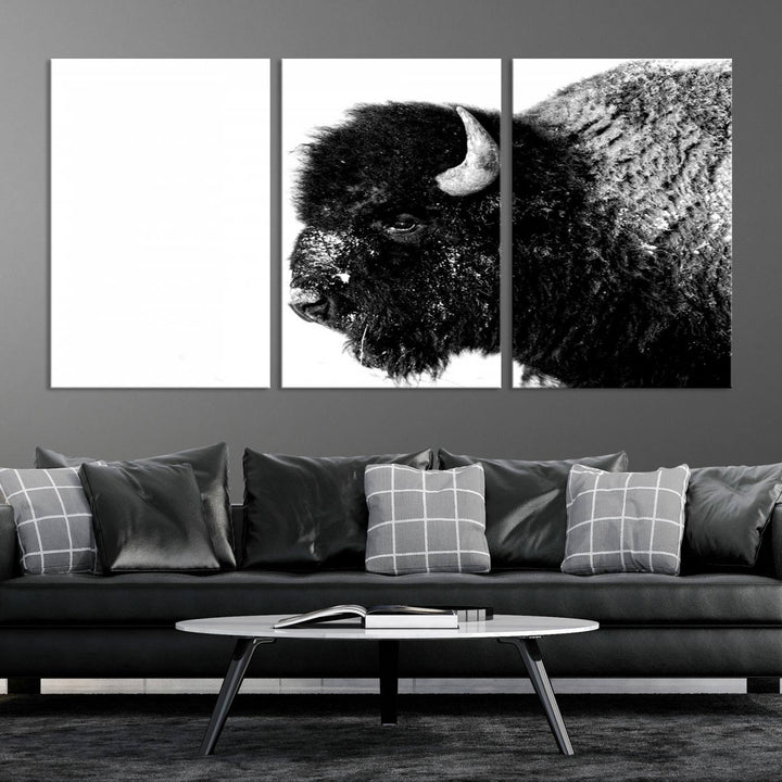 American Bison Wall Art - Buffalo Wall Art Black and White Canvas Print - Framed, Ready to Hang, Modern Nature-Inspired Artwork for Home and Office Decor