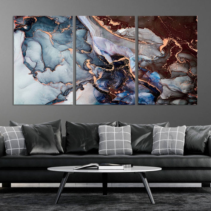 Brown Blue Abstract Marble Wall Art Canvas Print