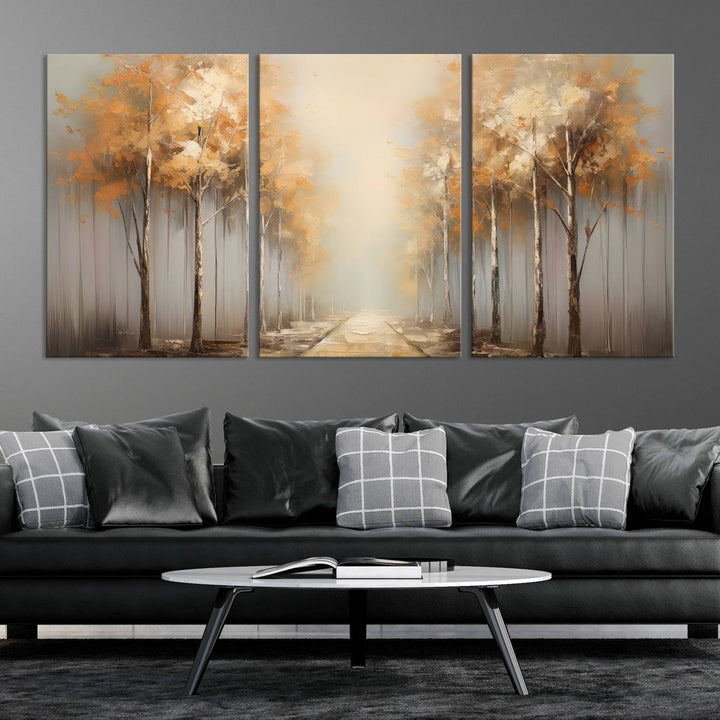 Autumn Forest Path Wall Art | Large Canvas Print for Living Room, Bedroom, or Office Decor | Forest Wall Art, 3 Panel Wall Art