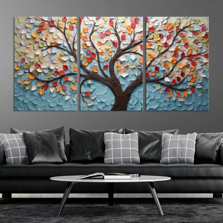 Impression sur toile d’art mural abstrait d’arbre et de feuille