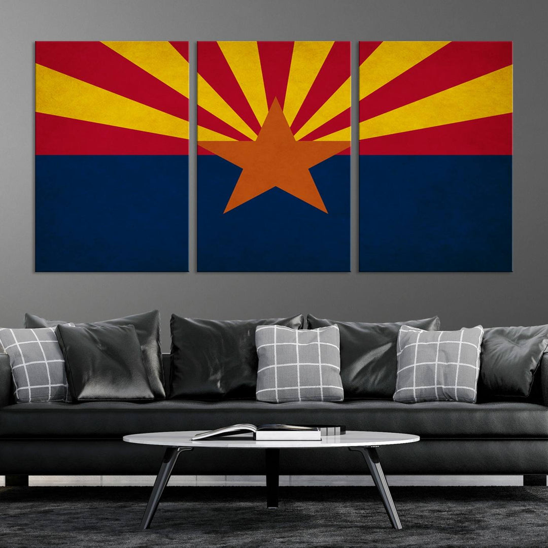 The Arizona States Flag Wall Art Canvas Print, made from museum-quality canvas with a UV-protective coating, is displayed prominently.