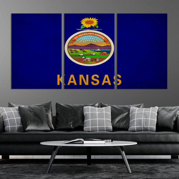 The "Kansas USA States Flag Wall Art Canvas Print" is prominently displayed.