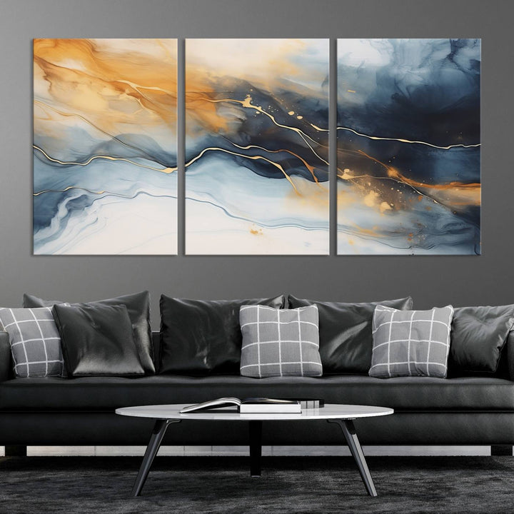 Smoke Blue Wall Art Canvas Print Abstract Artwork Printing