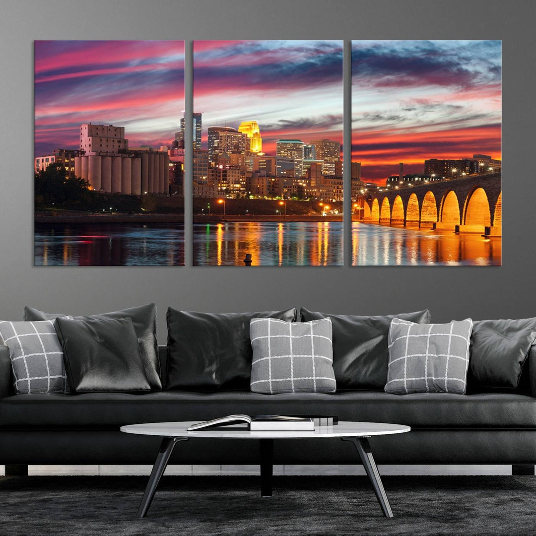 The "Minneapolis Wall Art Canvas Print, Minnesota City Wall Art Print, Minnesota Cityscapes Wall Art" features a city skyline at sunset in museum-quality canvas prints. Transform your living space into a gallery with this stunning piece and enjoy free shipping.