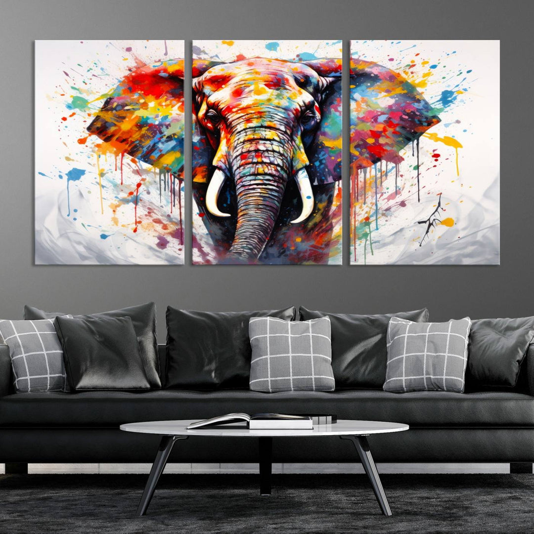 Impresión en lienzo de arte abstracto de pared de elefante de acuarela para decoración moderna del hogar, oficina, sala de estar y comedor