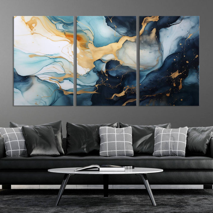 The living room is enhanced by the Marble Fluid Abstract Wall Art Canvas Print, which adds a touch of sophistication.