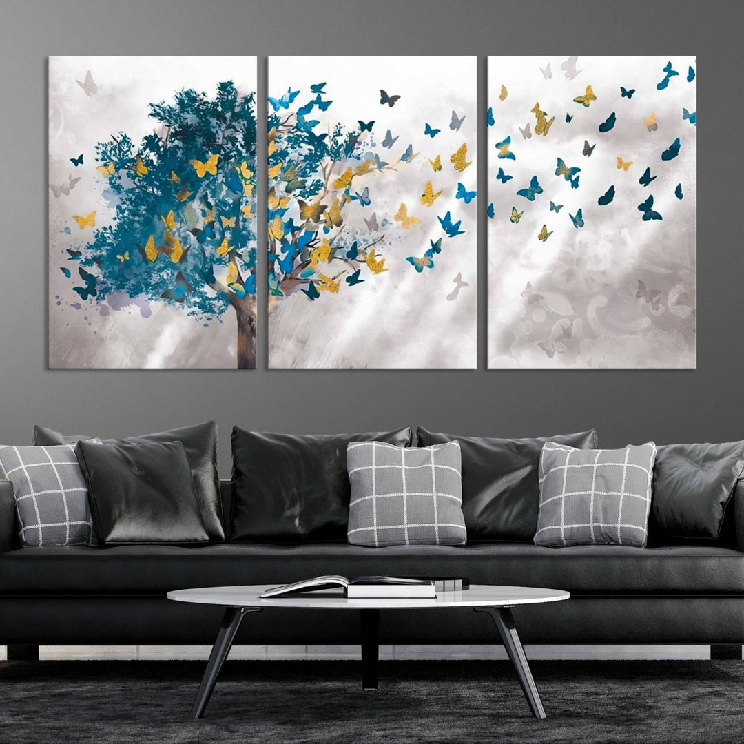 Tree Butterfly Abstract Tree and Butterfly Wall Art Canvas Print