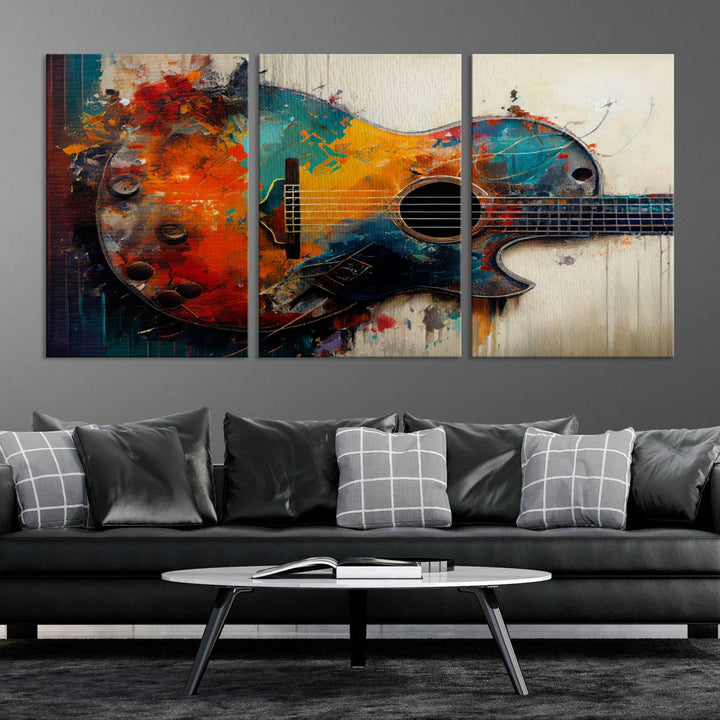 Abstract Guitar Wall Art Canvas | Vibrant Music-Inspired Art for Living Room or Studio | Colorful Music Decor Canvas Print