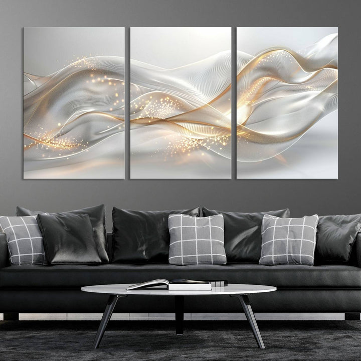 Abstract art Grey and Gold Lines Wall Art