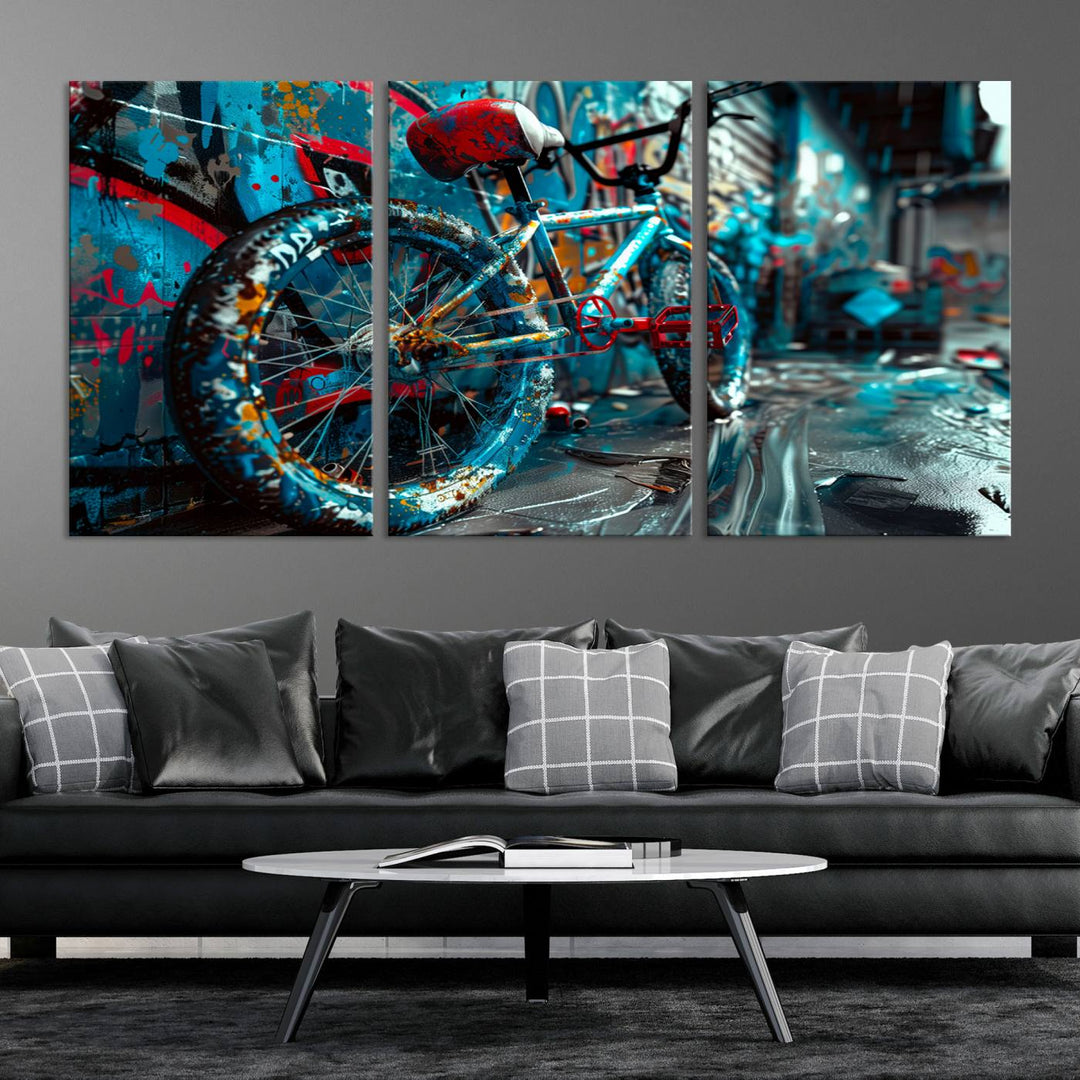 Bicycle Wall Art Canvas Print, Graffiti Wall Art Canvas Print