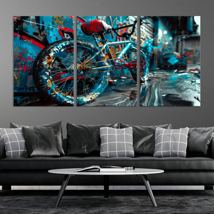 Bicycle Wall Art Canvas Print, Graffiti Wall Art Canvas Print