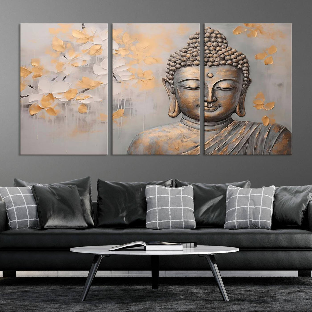 Abstract Buddha Statue Wall Art Canvas Print - Modern Meditation Decor for Living Room, Office, Yoga Studio