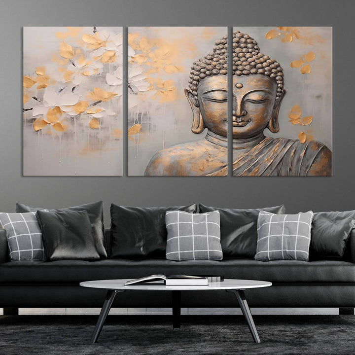 Impression sur toile abstraite de statue de Bouddha