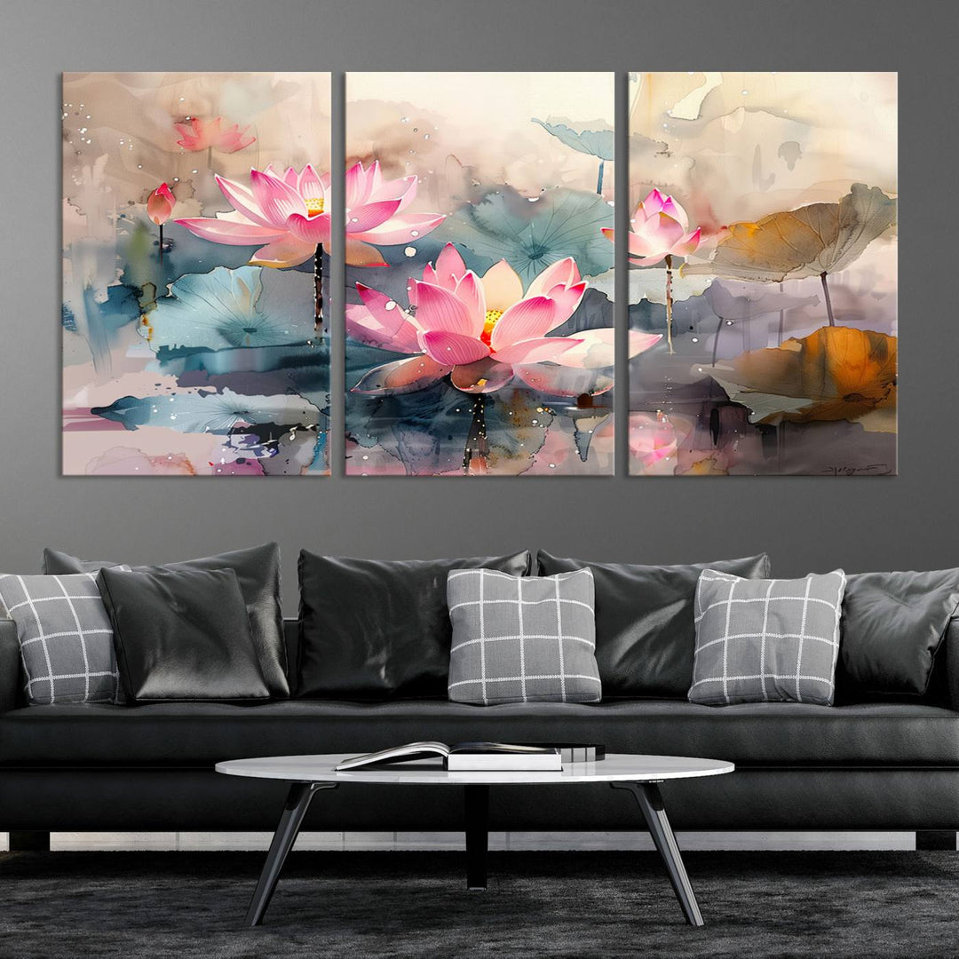 Abstract Watercolor Lotus Flower Wall Art Canvas Print