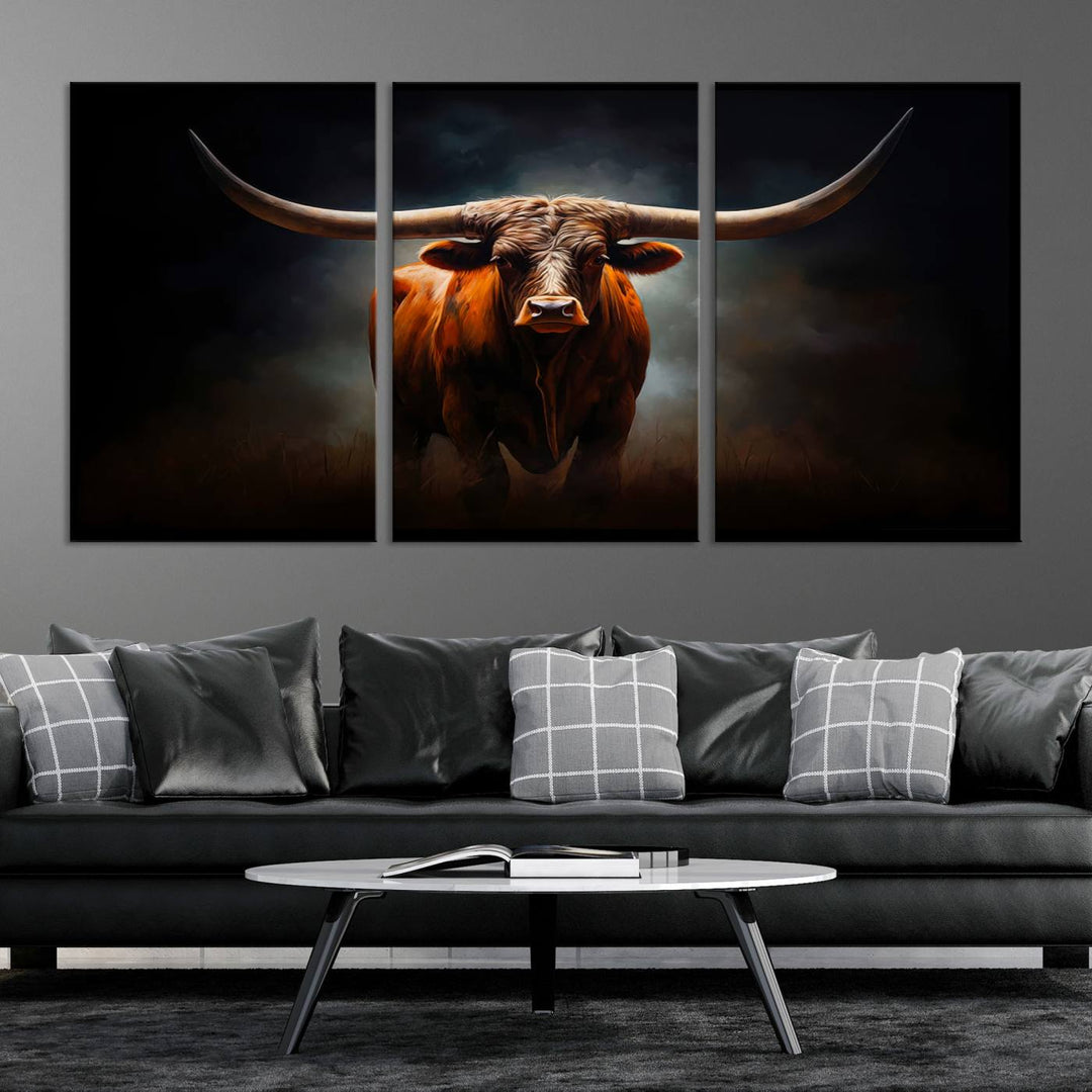 Longhorn Bull Wall Art Canvas Set – Bold Western Elegance for Rustic Home Décor