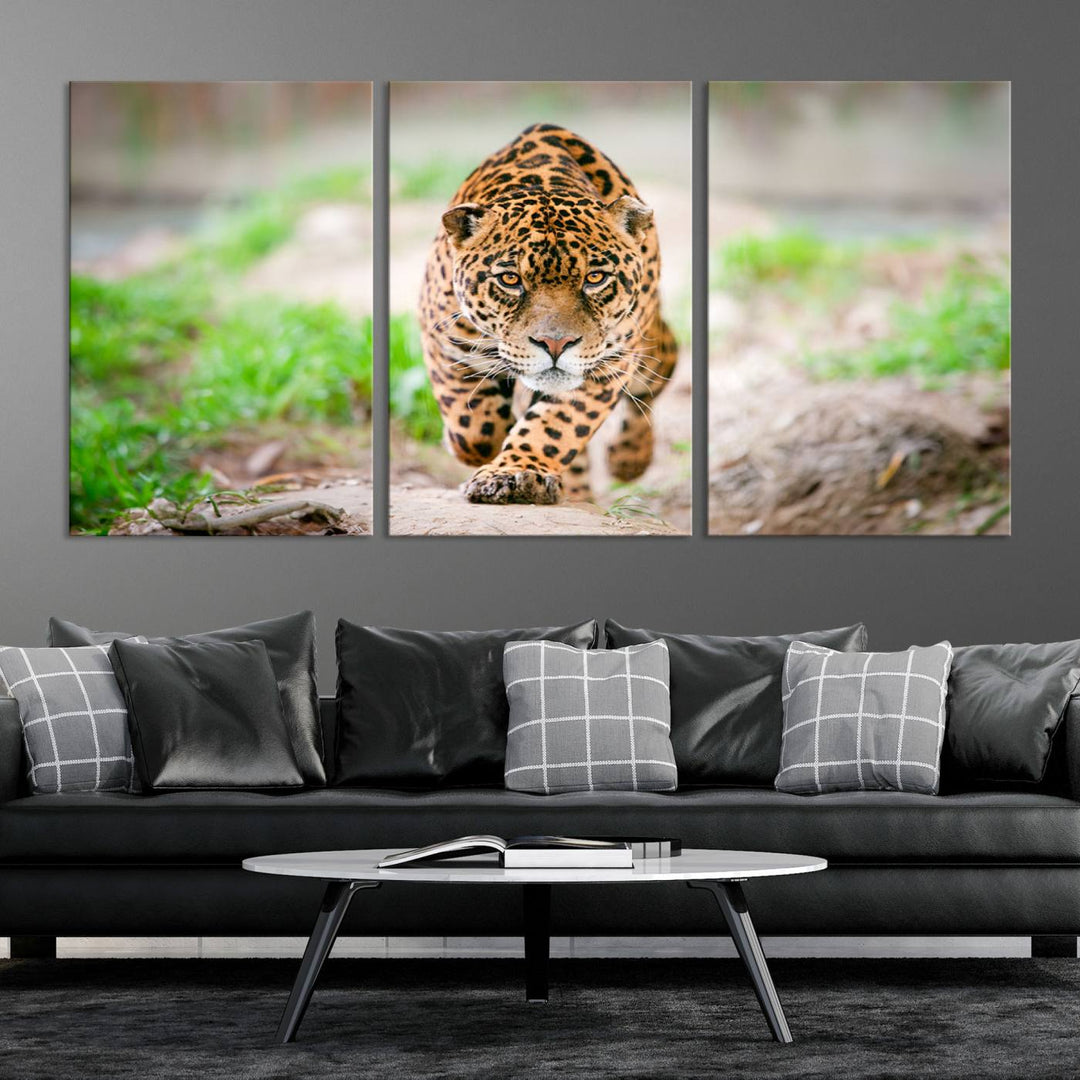 Leopard on the Prowl - Stunning Large Framed Canvas Wall Art for Living Room, Bedroom, or Office Décor, Vibrant Wildlife Print, Ready to Hang