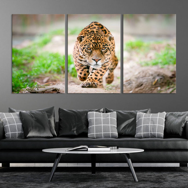 Leopard on the Prowl - Stunning Large Framed Canvas Wall Art for Living Room, Bedroom, or Office Décor, Vibrant Wildlife Print, Ready to Hang