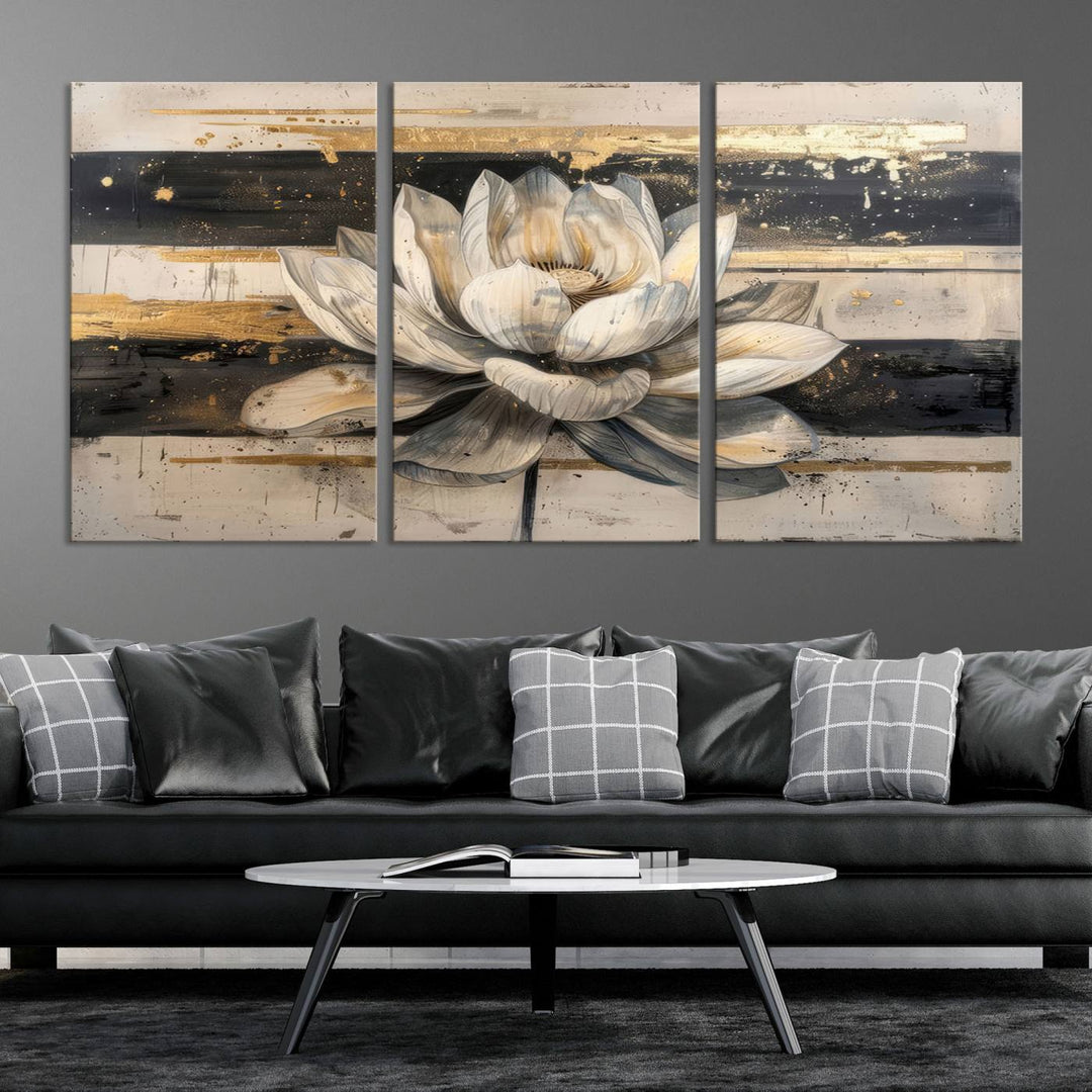 Abstract Lotus Flower Wall Art Canvas Print, Meditation Yoga Room Wall Art