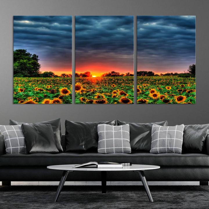 Golden Sunflower Field at Sunset – Breathtaking Sky and Vibrant Flowers, Ready to Hang Wall Art Canvas Print