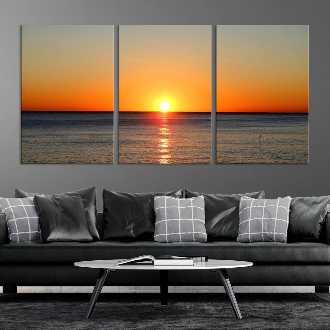 Golden Horizon Sunset Over Ocean Wall Art Canvas Print – Tropical Beach Canvas Wall Art – Giclee Print for Coastal Theme Decor Print