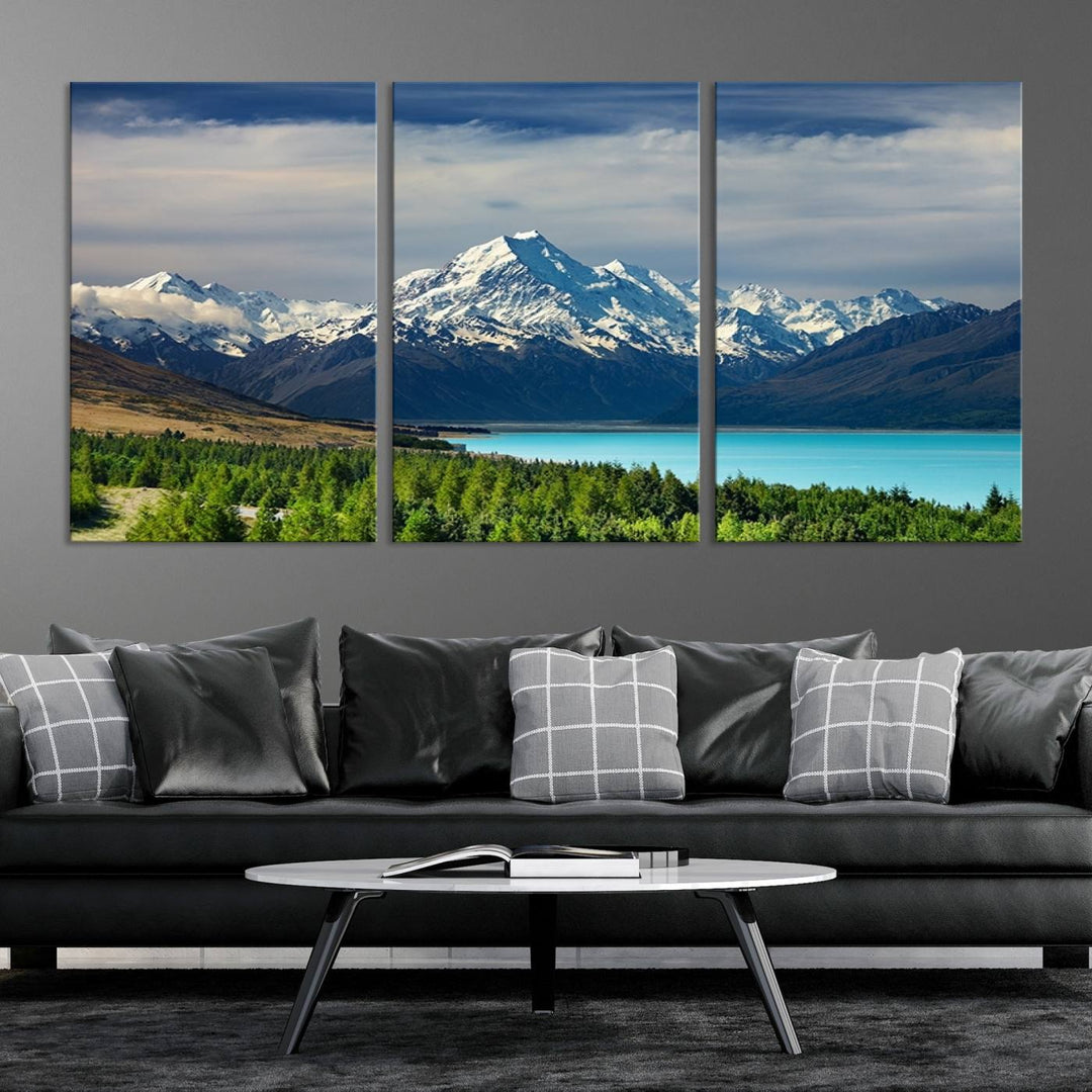 Impression d’art Mount Cook Nouvelle-Zélande Art mural Impression sur toile Lac et montagnes