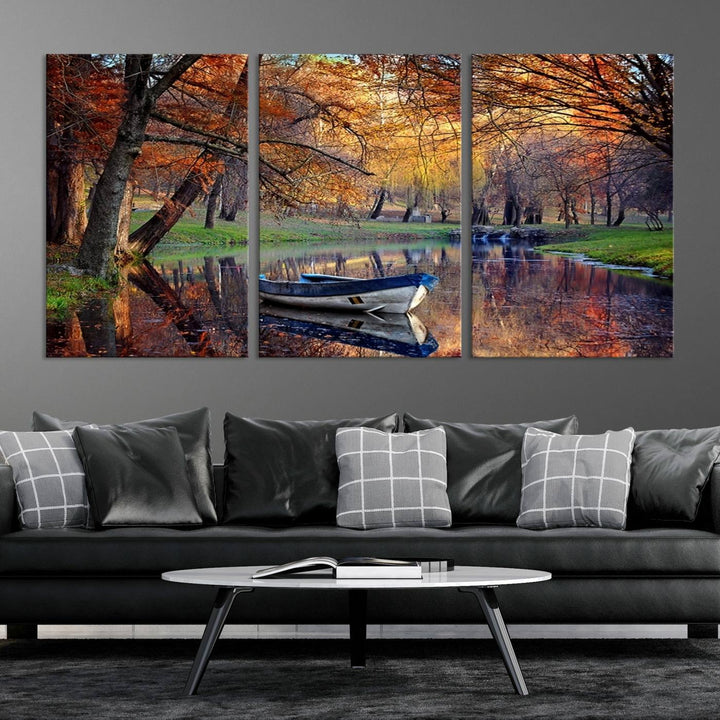 Wall Art Canvas Print Wonderful River in Forest Landscape in Autumn Wall Art Panels