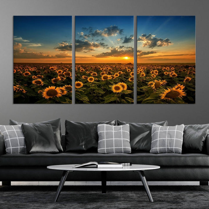 Sunflower Field Sunset Wall Art Canvas Print Wall Artwork