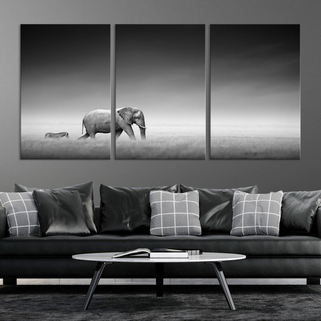 Elephant and Zebra Savannah Canvas Print