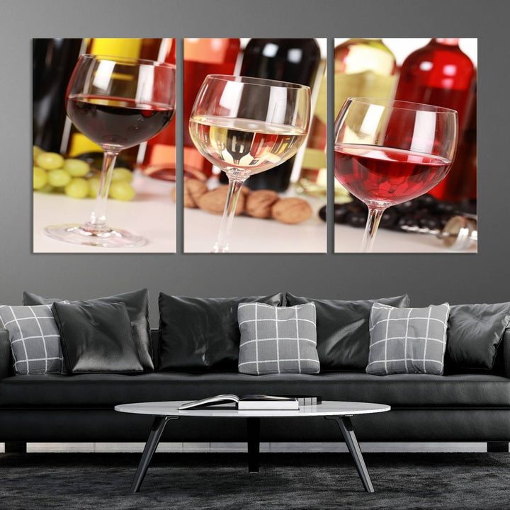 Wall Art Red, White and Rose Wine in Glass Canvas Print