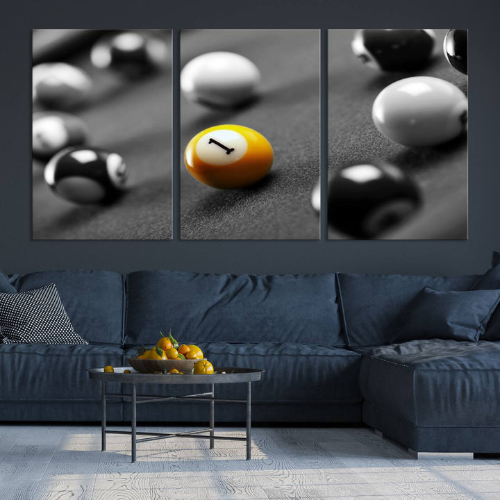 Boules de billard concept noir et blanc Impression sur toile