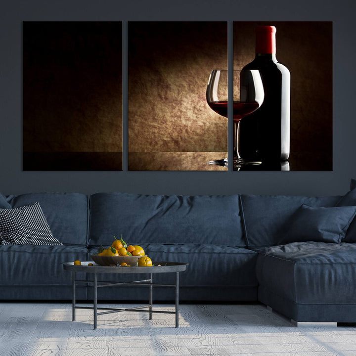 Wall Art Red Vine in Glass with Bottle Canvas Print Kitchen Cafe Restaurant