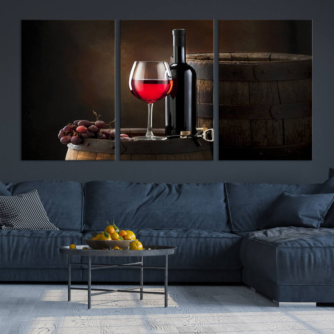 Wall Art Red Wine Bottle and Tun Canvas Print 