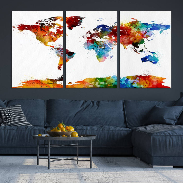 Watercolor World Map Canvas Print