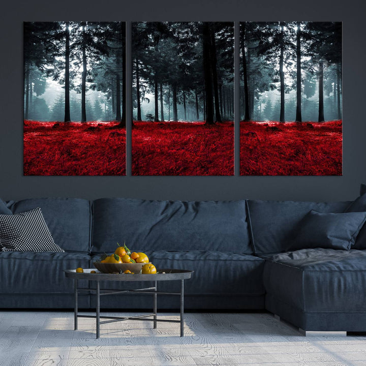 Bosque seductor con hojas rojas Impresión en lienzo Arte de pared grande Arte de lienzo de bosque Arte de paisaje de otoño Impresión de arte enmarcada