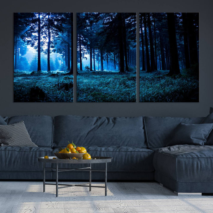 Arte de pared de bosque oscuro místico, lienzo de bosque grande, lienzo de paisaje, arte de pared de múltiples paneles, conjunto de lienzo grande de 3 piezas enmarcado