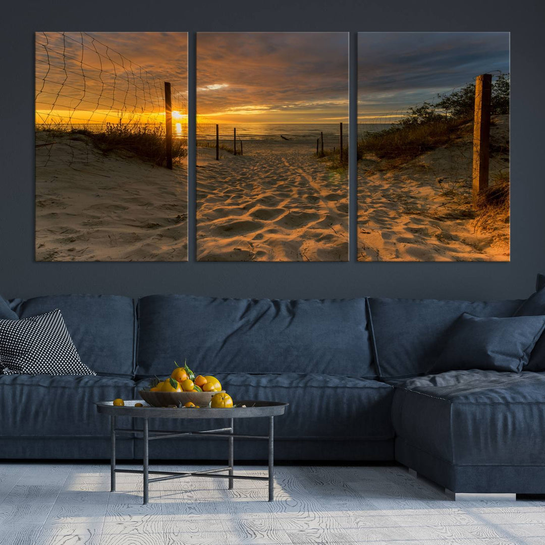 Fascinante lienzo de playa camino a la puesta de sol, arte de pared grande, playa, océano, puesta de sol, impresión en lienzo, playa tropical, puesta de sol, fotografía, lienzo para sala de estar, dormitorio, comedor, enmarcado listo para colgar