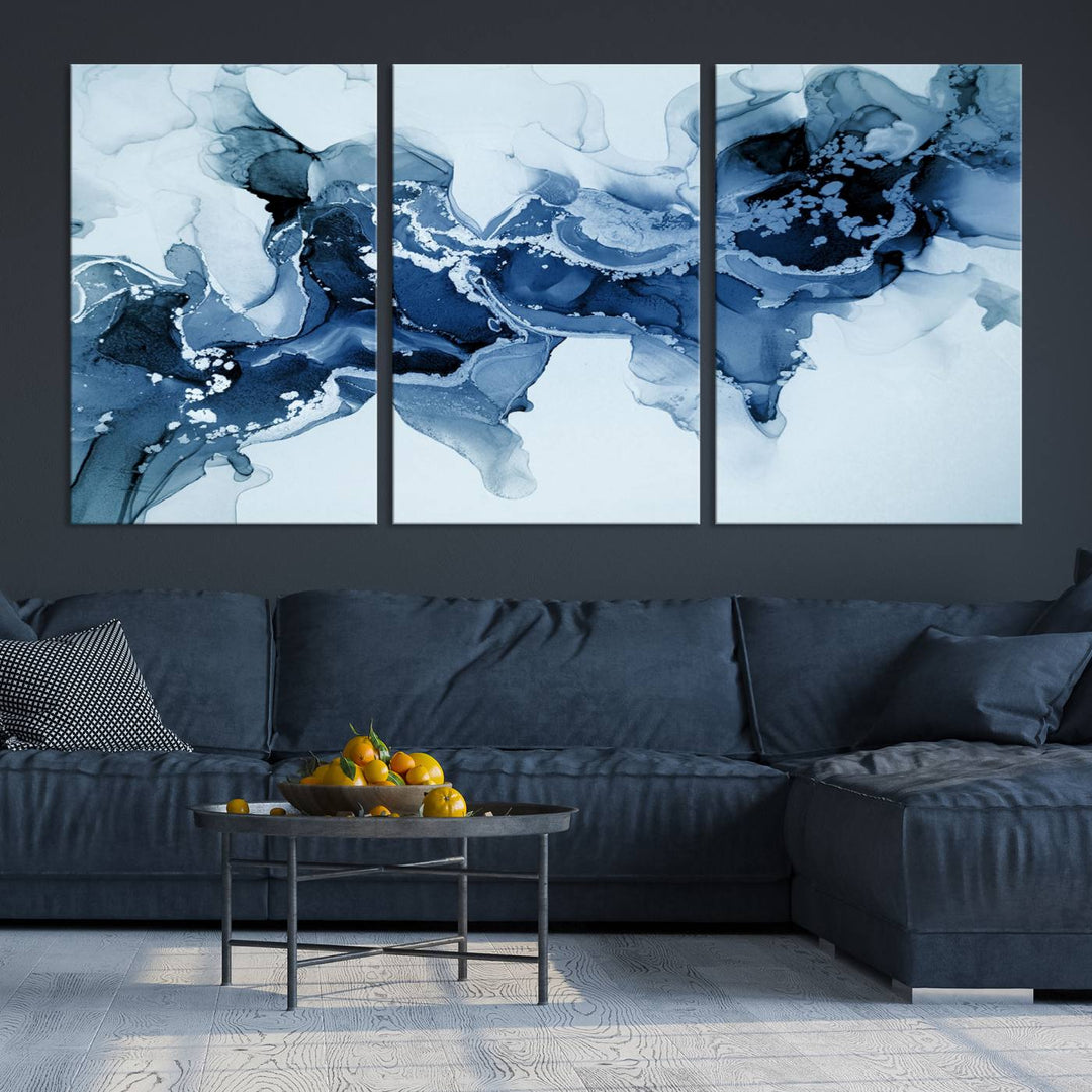 Ice Blue Marble Fluid Effect Wall Art Abstract Canvas Wall Art Print