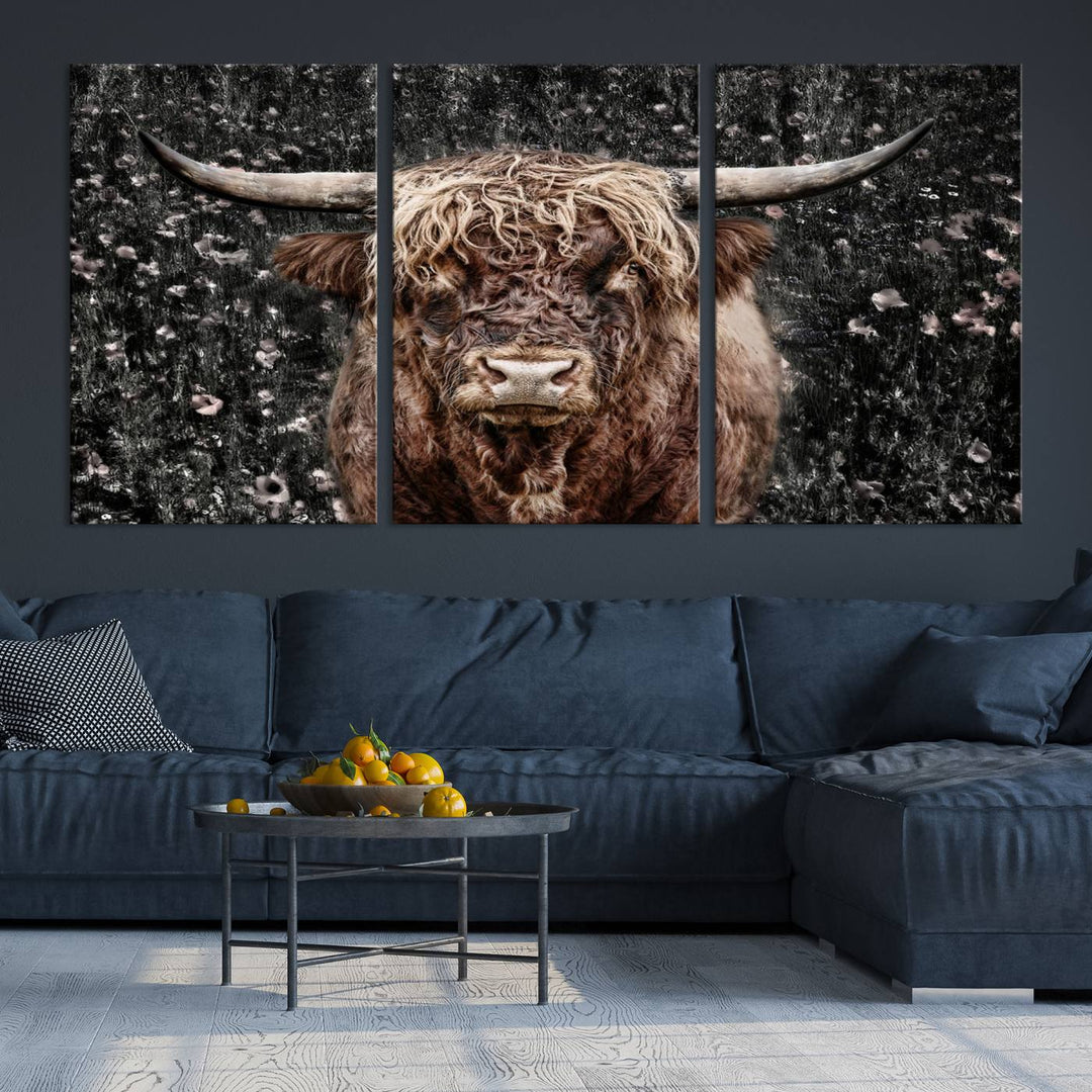 Scottish Highland Cow Cattle Art Print Farmhouse Wall Art Canvas Print