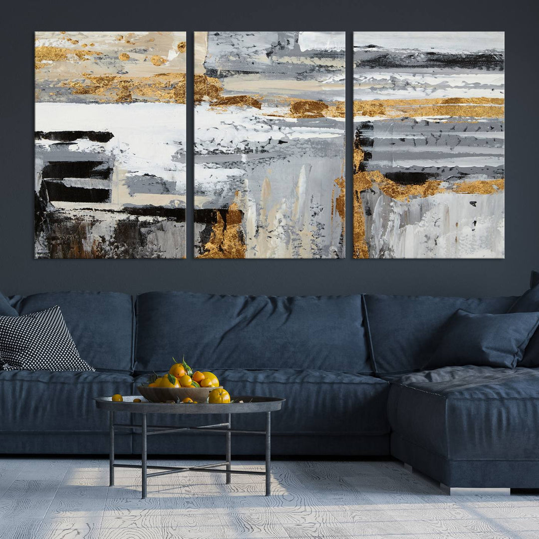 Abstract Painting Canvas Wall Art Print Paint Drip Art Brush Strokes Gray Artwork