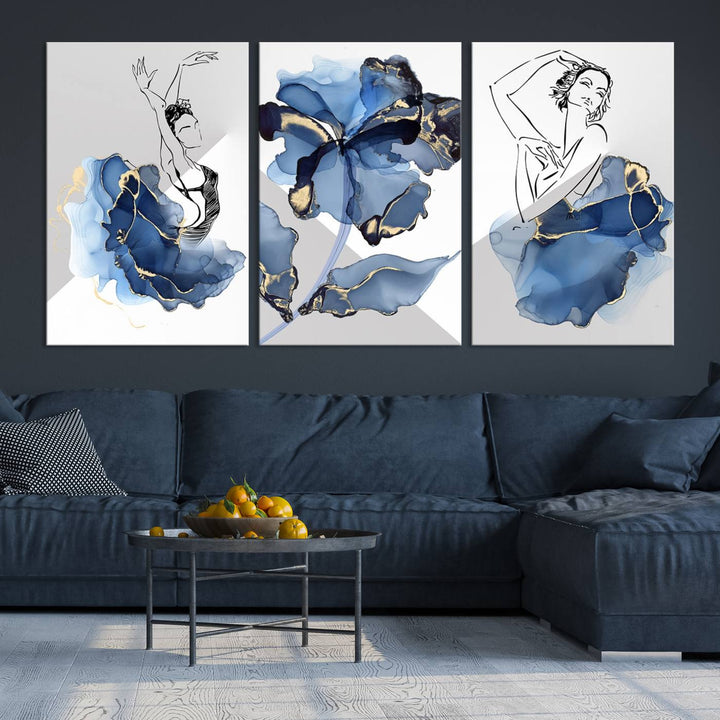 Watercolor Abstract Painting Artwork Walls Canvas Wall Art Print Blue Dancer