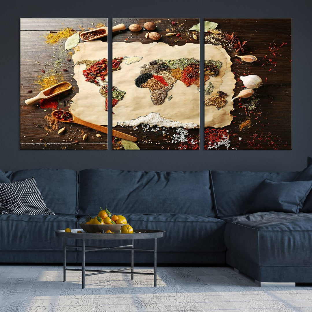 Spice World Map Artwork Canvas Wall Art Print World Map of Spices