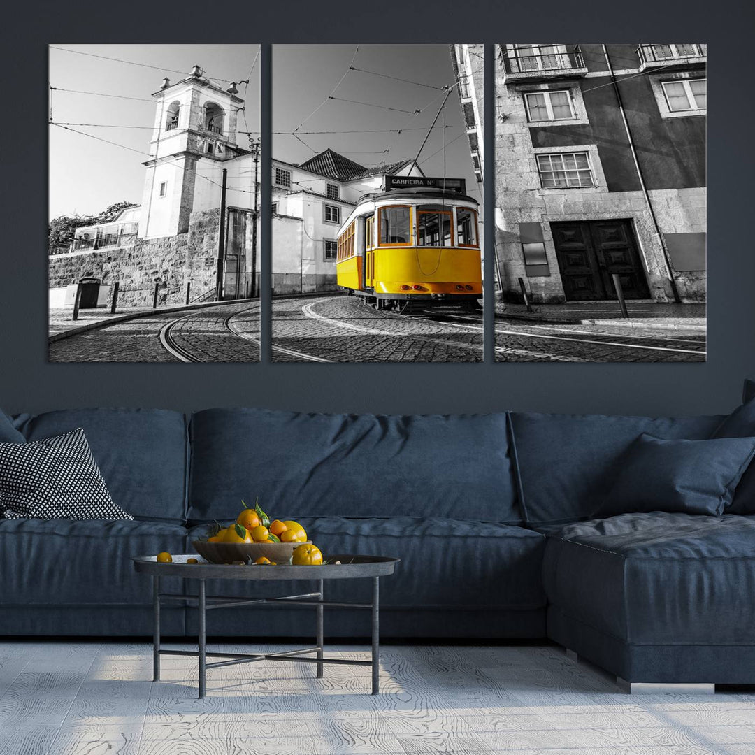 Iconic Yellow Lisbon Tram Canvas Wall Art Print