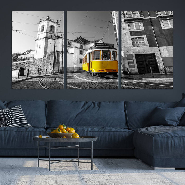 Iconic Yellow Lisbon Tram Canvas Wall Art Print