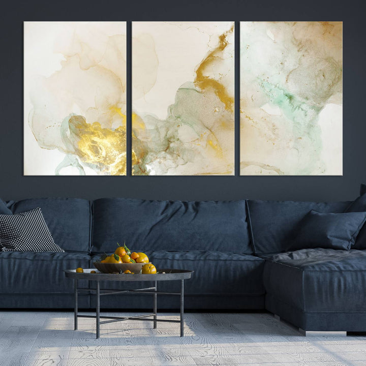 Yellow Marble Fluid Effect Wall Art Abstract Canvas Wall Art Print