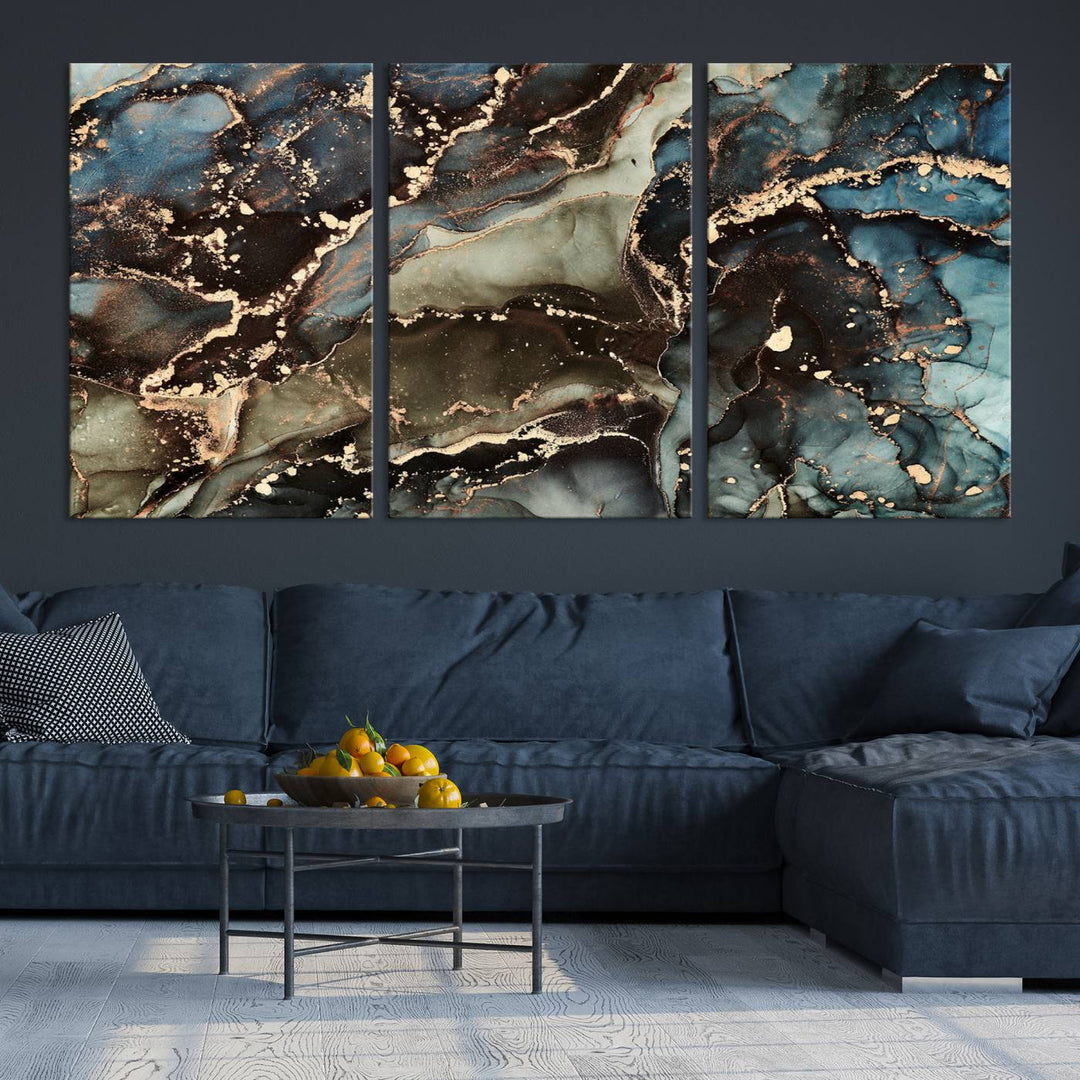 Black and Blue Marble Fluid Effect Wall Art Abstract Canvas Wall Art Print