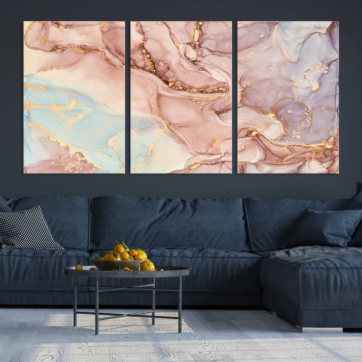 Rose Gold Marble Fluid Effect Wall Art Abstract Canvas Wall Art Print