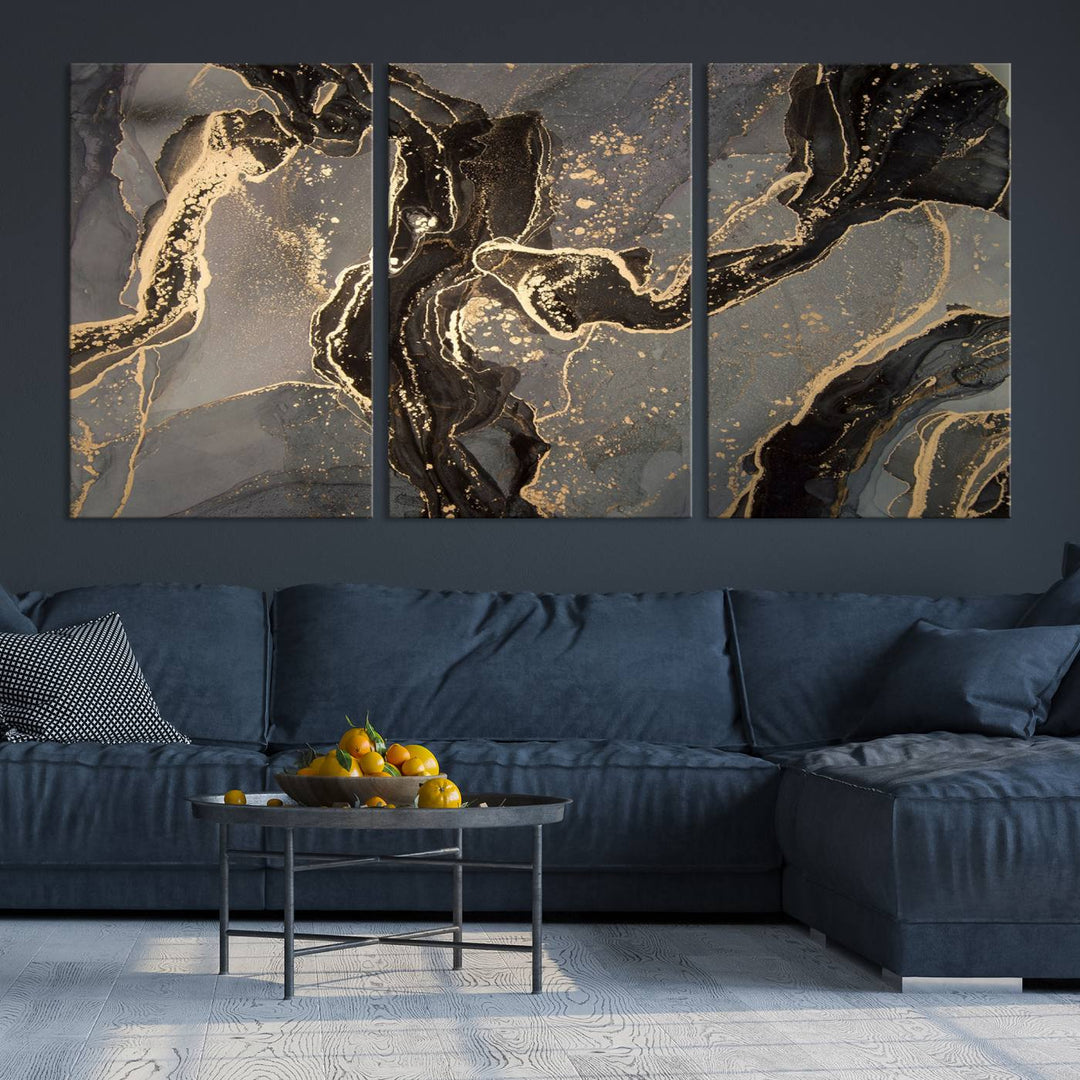 Gray Marble Fluid Effect Wall Art Abstract Canvas Wall Art Print