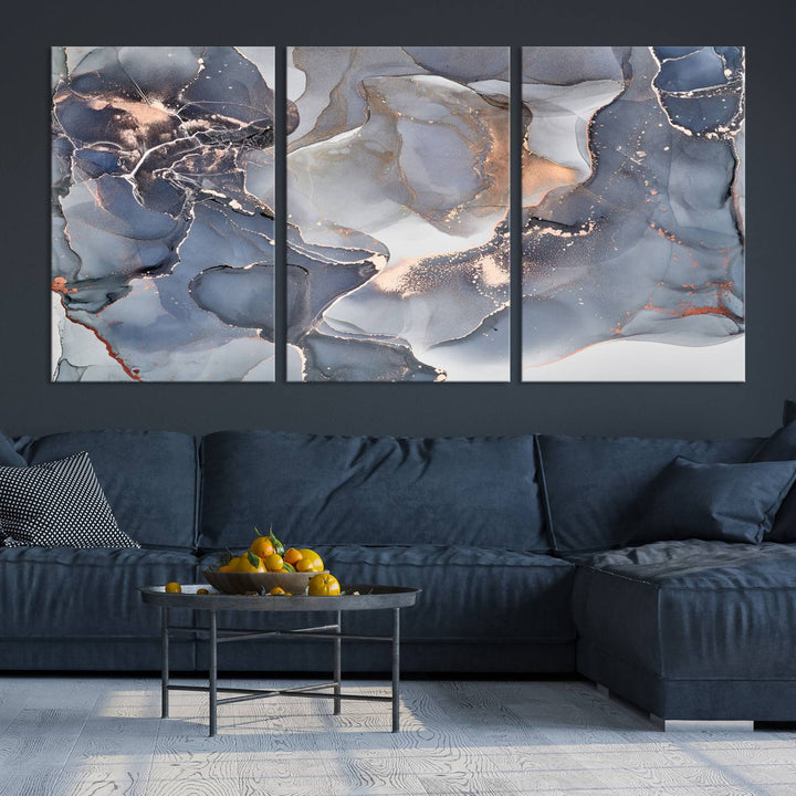 Contemporary Art Gray Gold Abstract Canvas Art Print