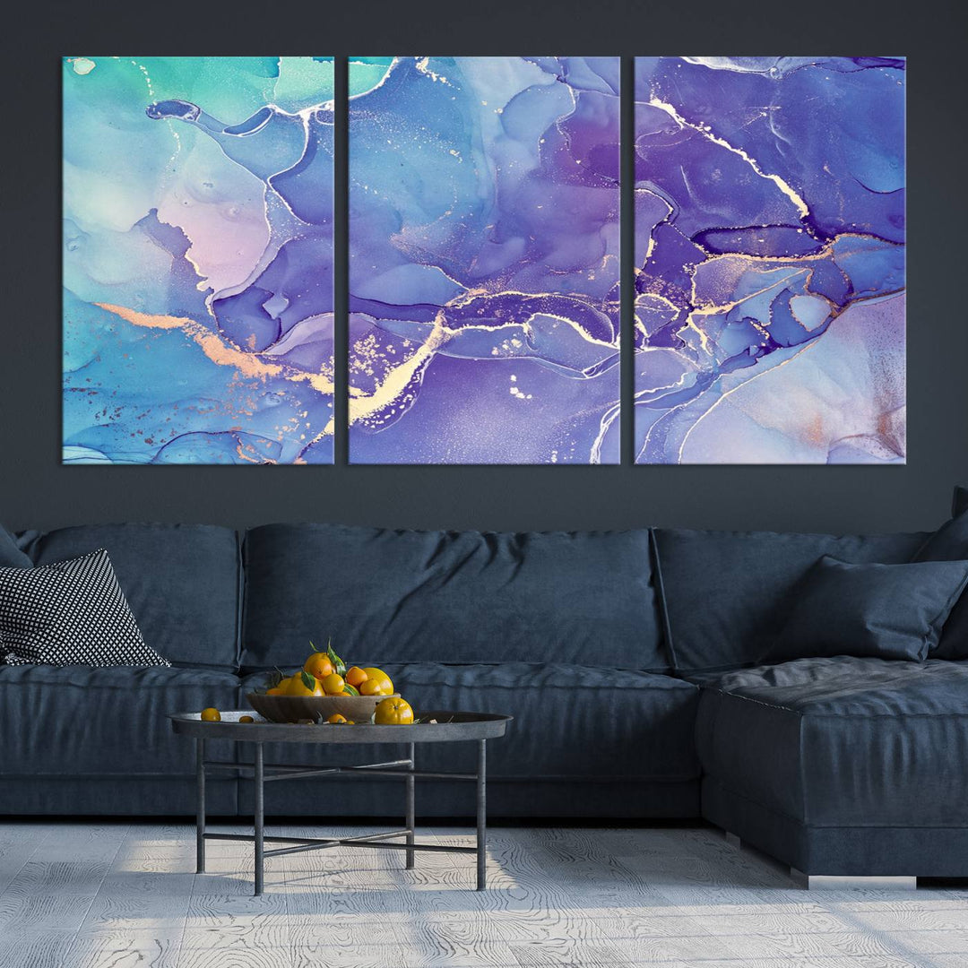 Blue and Purple Marble Fluid Effect Wall Art Abstract Canvas Wall Art Print