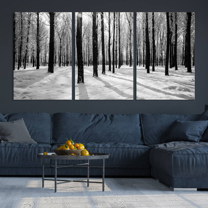 Arte de pared grande, bosque de invierno, álamos, impresión en lienzo